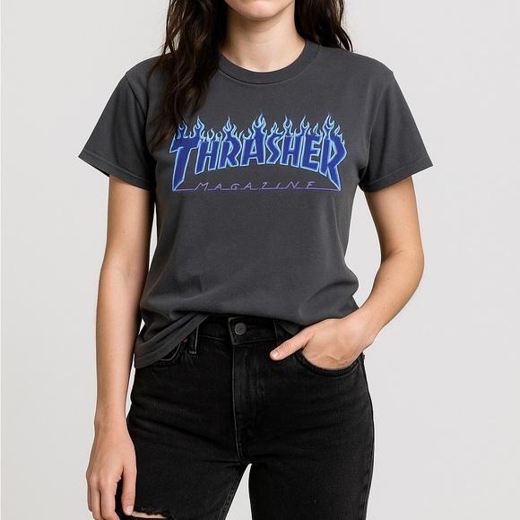 Thrasher Tops - THRASHER MAGAZINE gray short sleeve t shirt women’s size xs